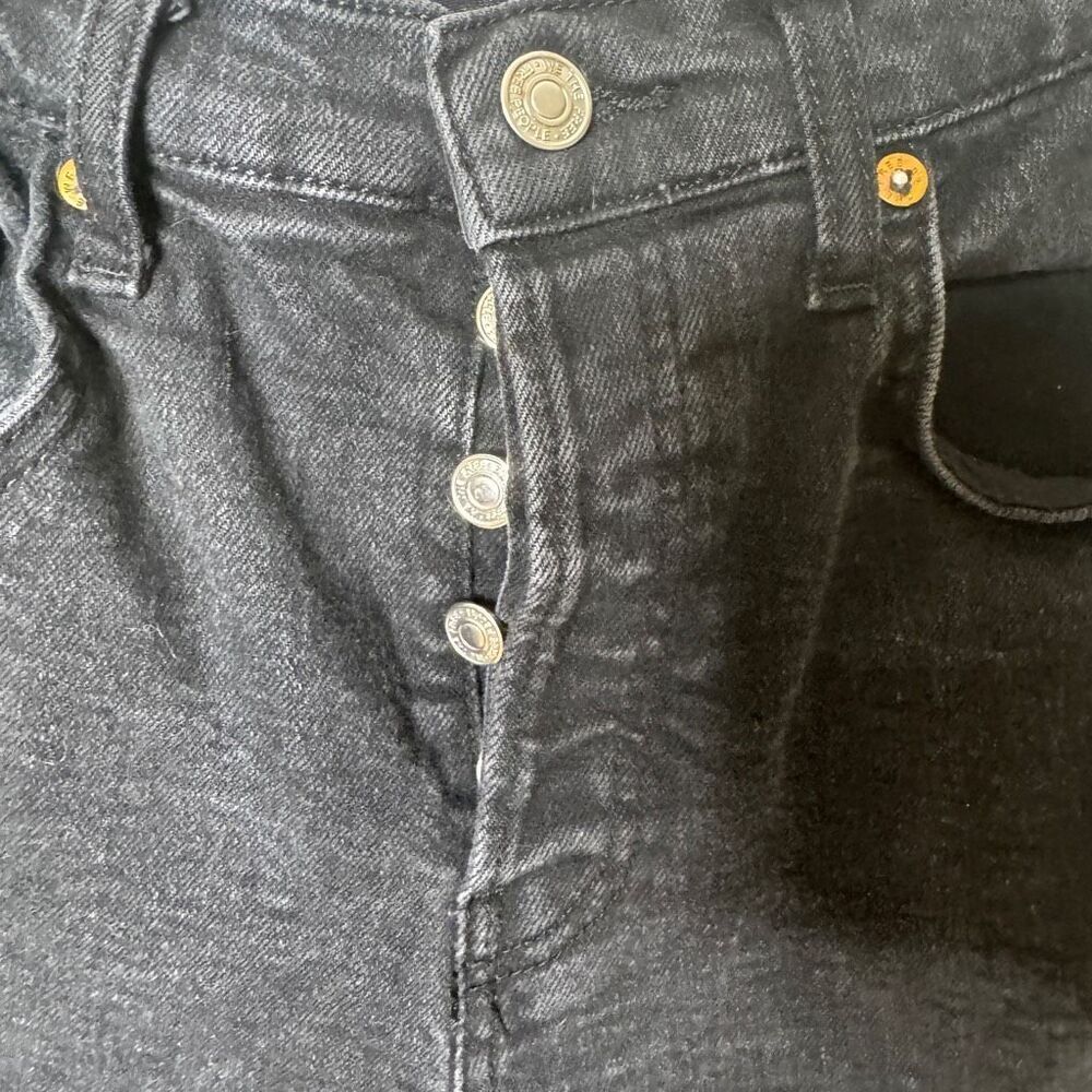 We The Free Jeans Women's 29 Black Button Fly High Waisted Distressed - Picture 5 of 13